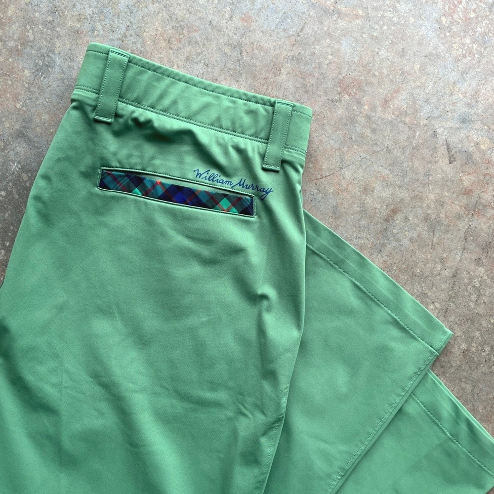 William Murray Golf Pants Men Straight Fit Green Plaid Pocket Detail Size 38